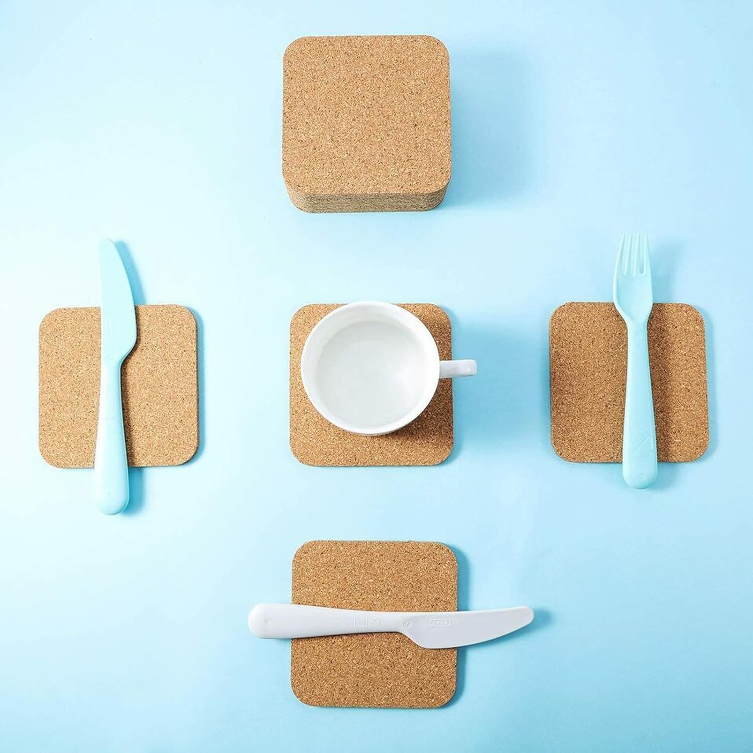 Cork Coaster for Drink Absorbent 4 Inches Tea or Coffee Coaster Set Round Heat Resistant Bar Coasters Reusable Table Blank Coasters Gifts for Wine Glass Cup Mug Plant Office (SQUARE-10PCS) - Image 6