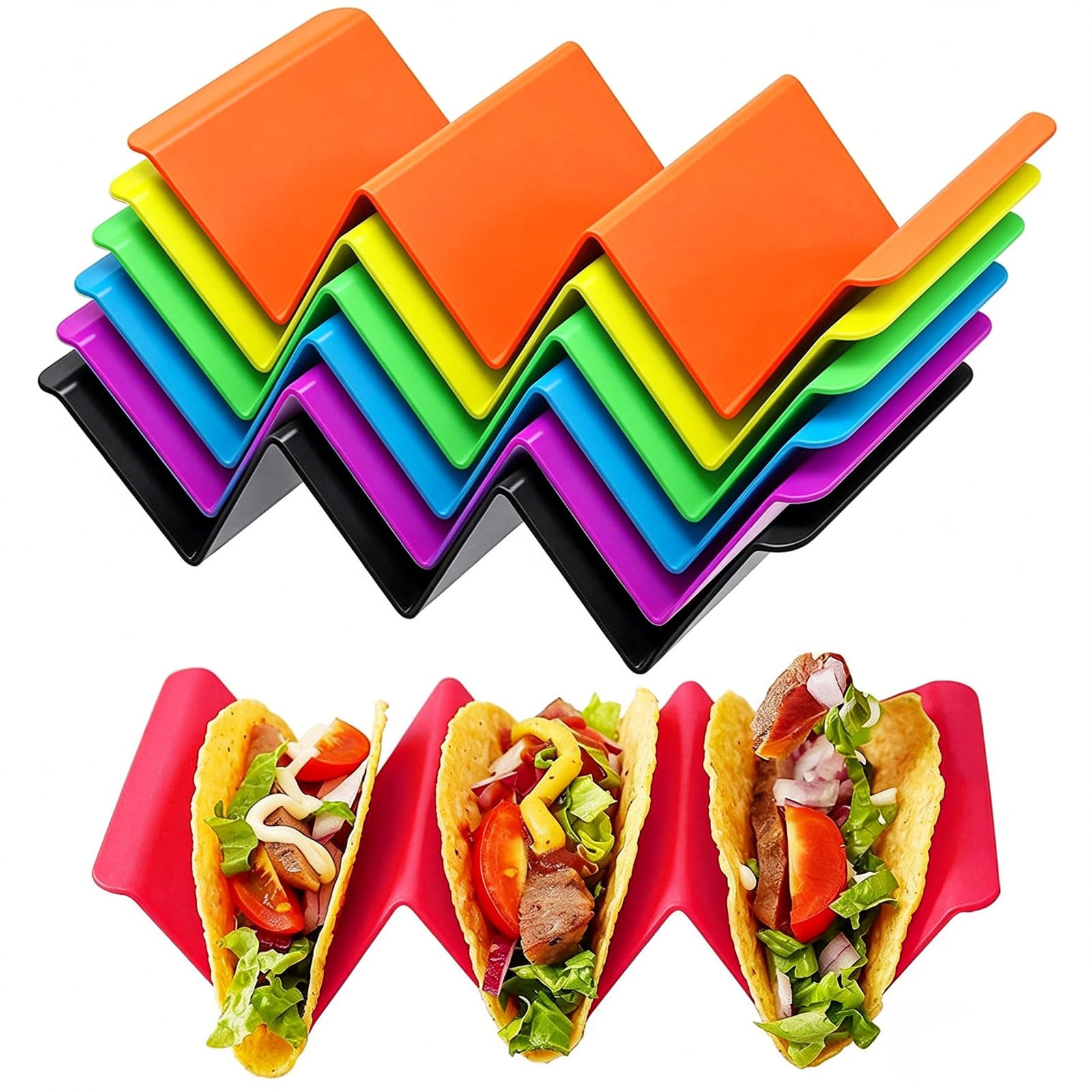 Houbobo Taco Holder Stands, Colorful Taco Holders Set of 7, Each Can Hold 2 to 3 Tacos, Premium Taco Rack for Family Meals and Taco Nights, Microwave & Dishwasher Safe