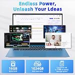 18.5 Ordinateur portable de pouce, 16GB RAM 1TB SSD, Gagner 11 Chez soi, 180° Affichage pliable, 8000mAh Batterie, type C plein-caractère WiFi 6, HDMI, Étudiant d'affaires ordinateur portable