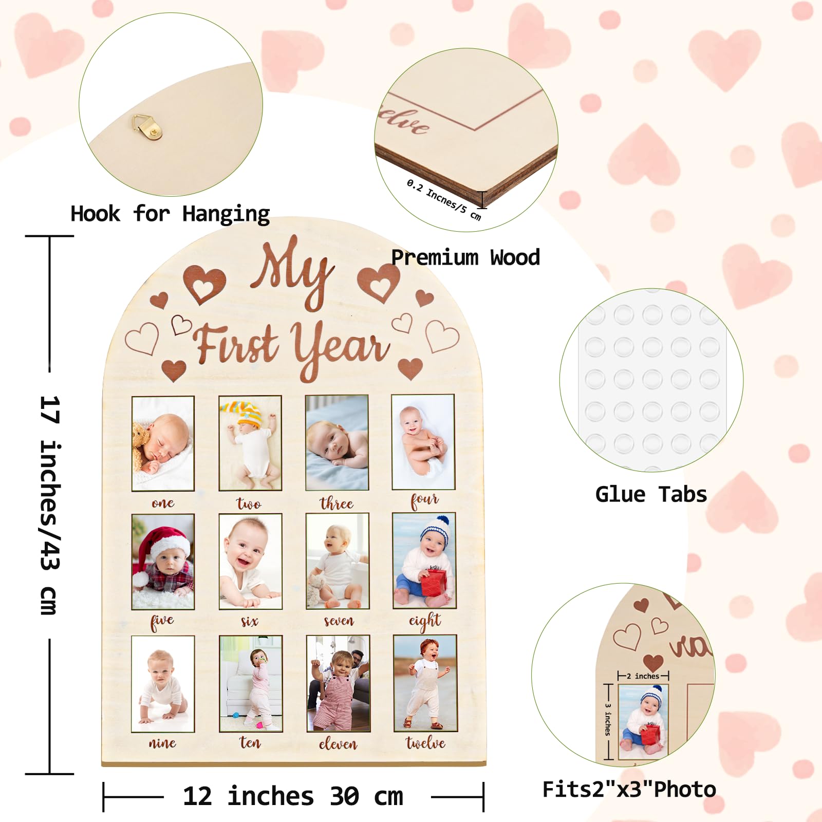 DACO MIN photo frame My 1st First Year Photo Board, 12 Month Milestone Picture Display, One Year Baby Birthday Decorations