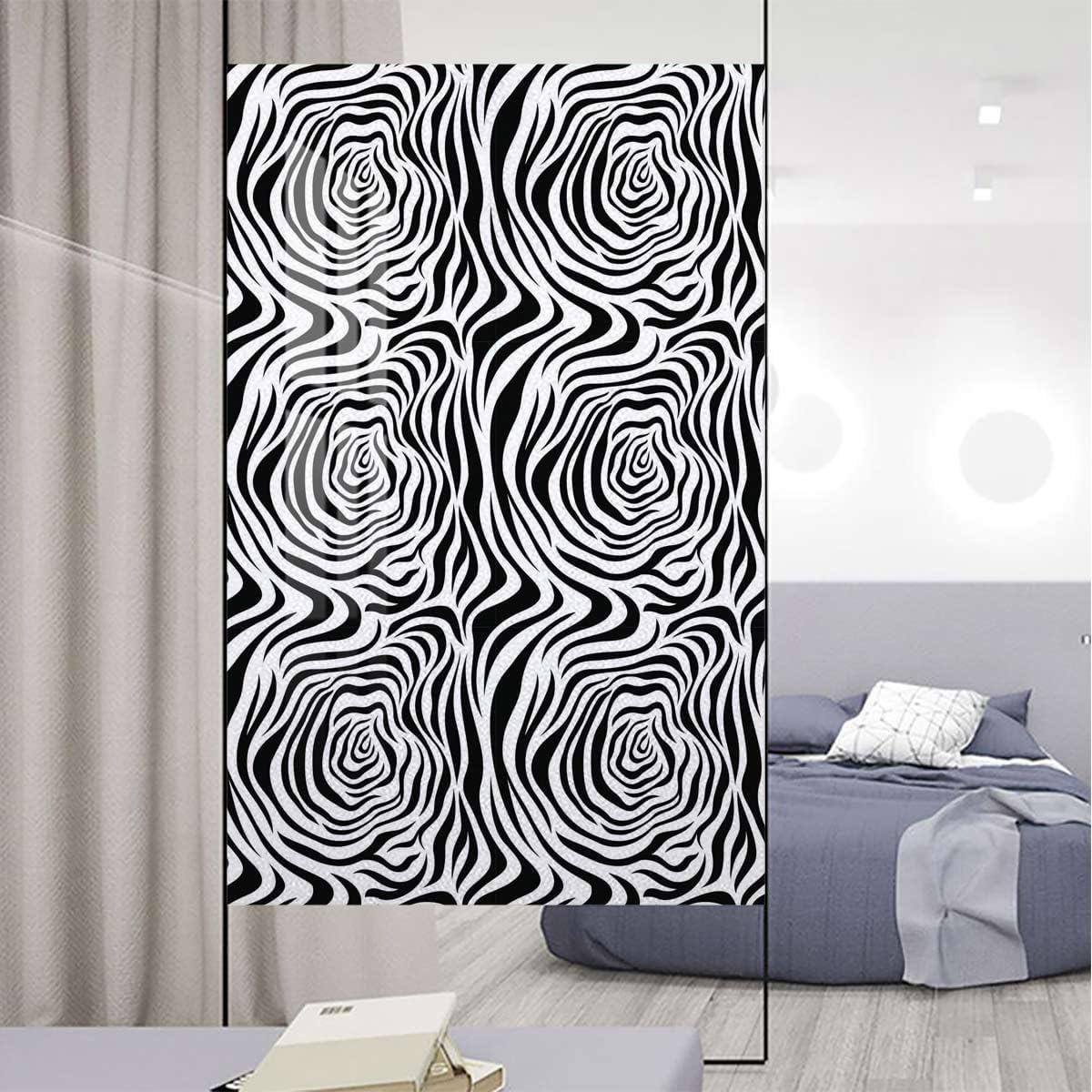 Black White Window Film Window Privacy Film Animal Skin Pattern Nature Theme Privacy Frosted Window Self Static Cling Vinyl Glass Film Zebra Print 23.6Wx59L-inch