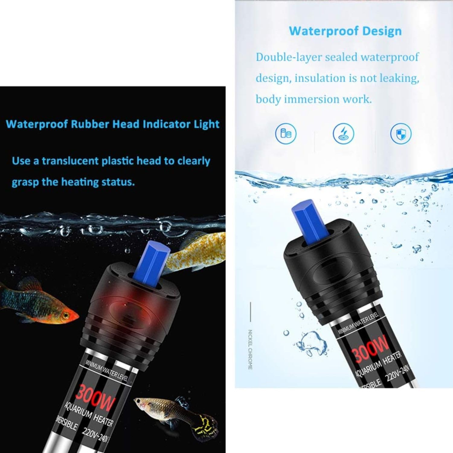 VAYINATO® 25W Stainless Steel Heater + Protective Cover Water Heater and Adjustable Temperature, Explosion-Proof with Suction Cup (Heater Will Turn on Only When Kept Under Water) 2