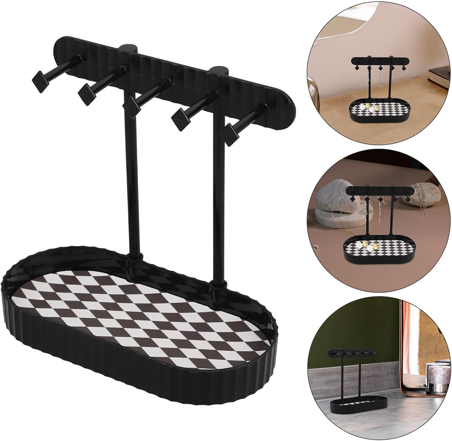 Jewelry Organizer Stand with Earring Hooks and Ring Tray Black Small Jewelry Hanging Display Tower for Necklaces Bracelets and Watches for Dressing Table