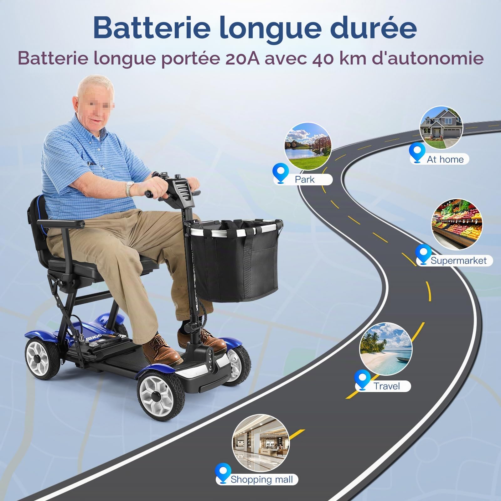Scooter De Mobilité À 4 Roues,Scooter De Mobilité Motorisé Pour Personnes Âgées,Scooter De Mobilité Pour Coffre De Voiture De Voyage,Charge 150 Kg,Avec Chargeur Et Panier Inclus A