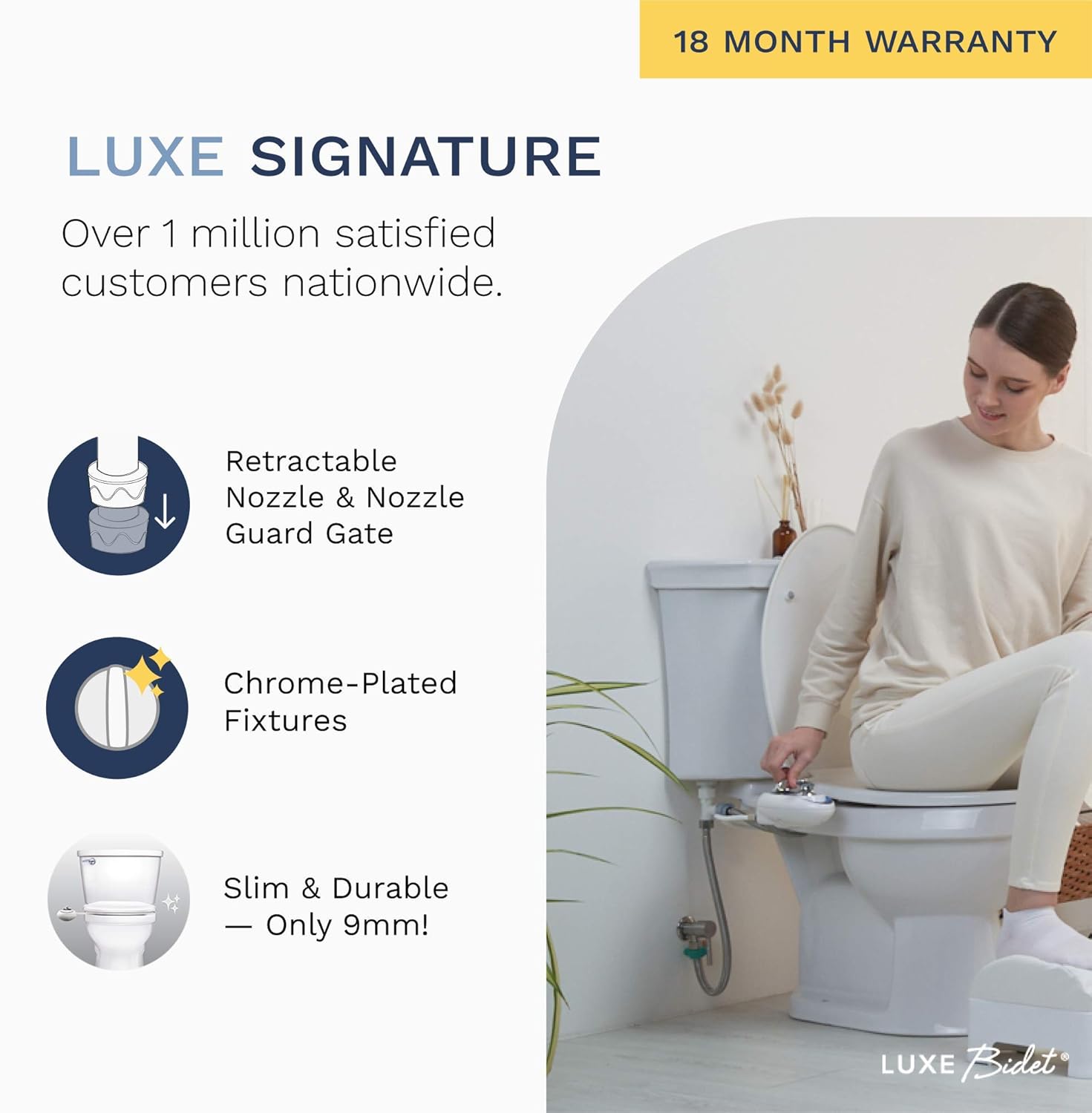 LUXE Bidet Neo 185 (Elite) Non-Electric Bidet Toilet Attachment w/ Self-cleaning Dual Nozzle and Easy Water Pressure Adjustment for Sanitary and Feminine Wash (Blue and White) 13.5 x 7 x 3 inches - - 