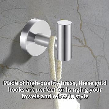 4 Pack Brushed Silver Towel Hooks and Bathroom Hooks Wall Mounted