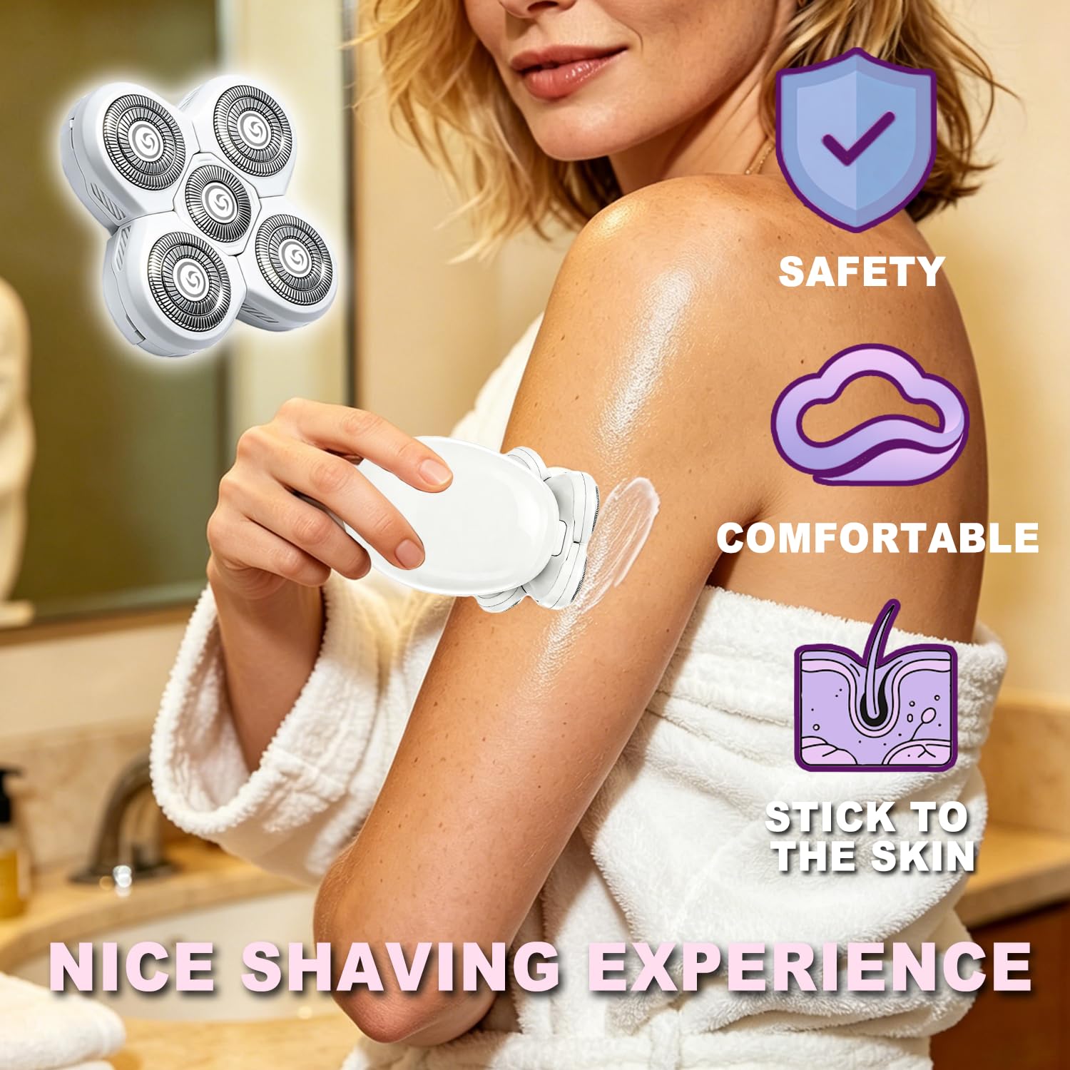 5 Head White Electric Replacement Shaver Heads Refills Compatible with Frebird Flex Series Shaver, Titanium Alloy Blades for Men's Electric Head Shaver (3 Packs)