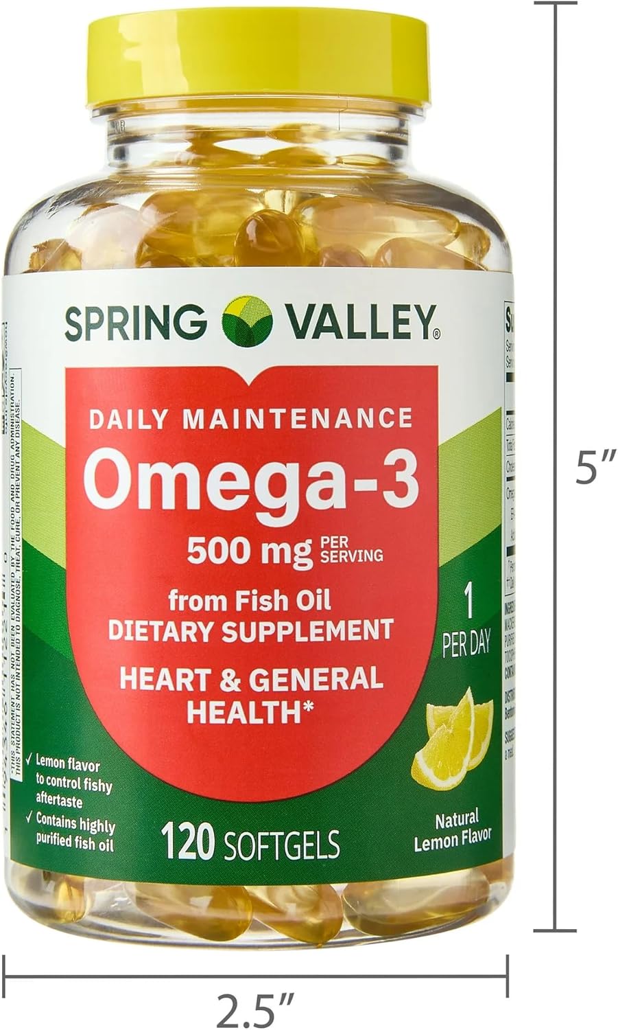 SUREFECT Spring Valley Omega-3 Fish Oil 500mg Softgels - 120 Count, Lemon Flavor - Heart & General Health Support* - High EPA/DHA, Burpless Formula Organizer