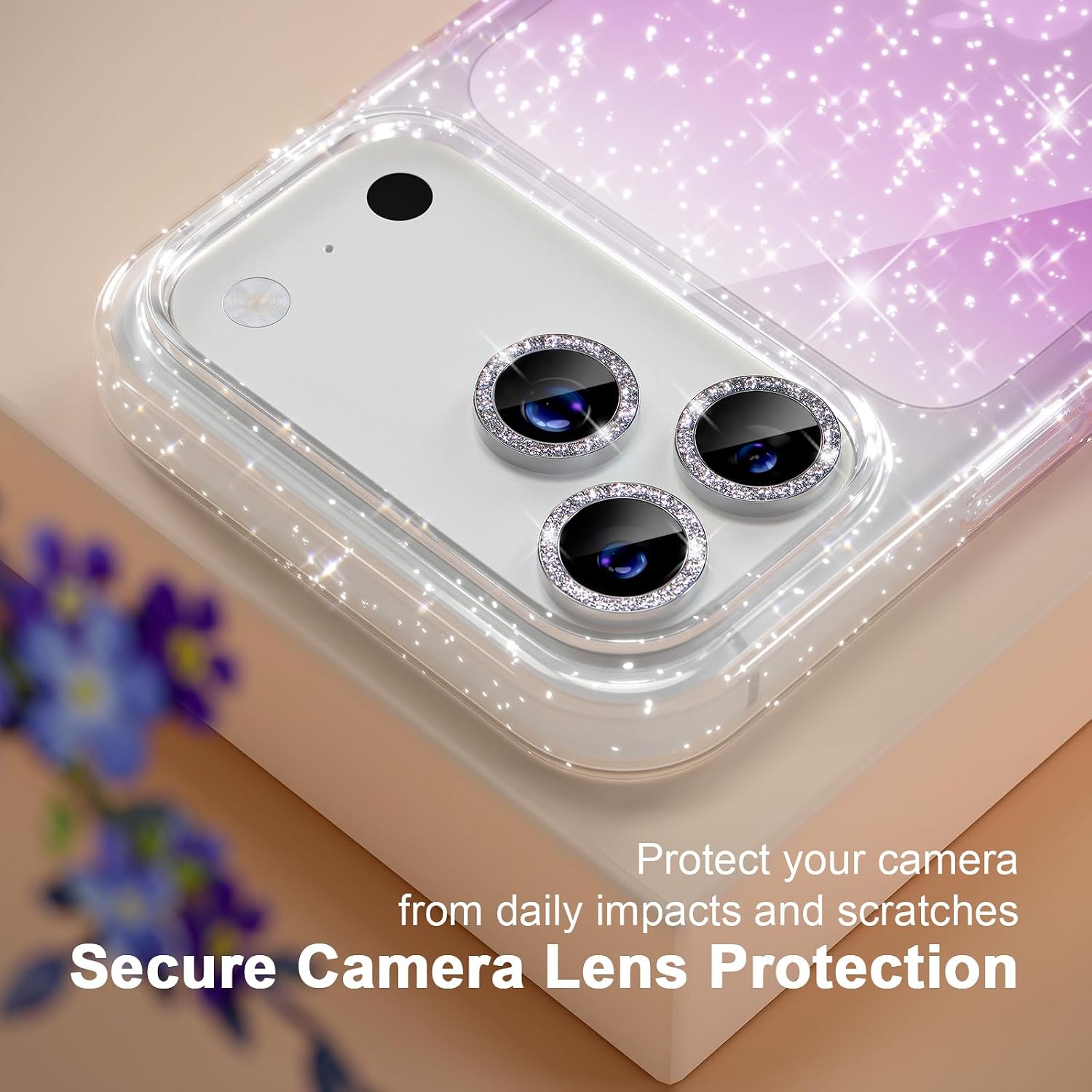 Choiche for iPhone 17 Pro Case Clear Women (Glitter Clear/Purple) image 3