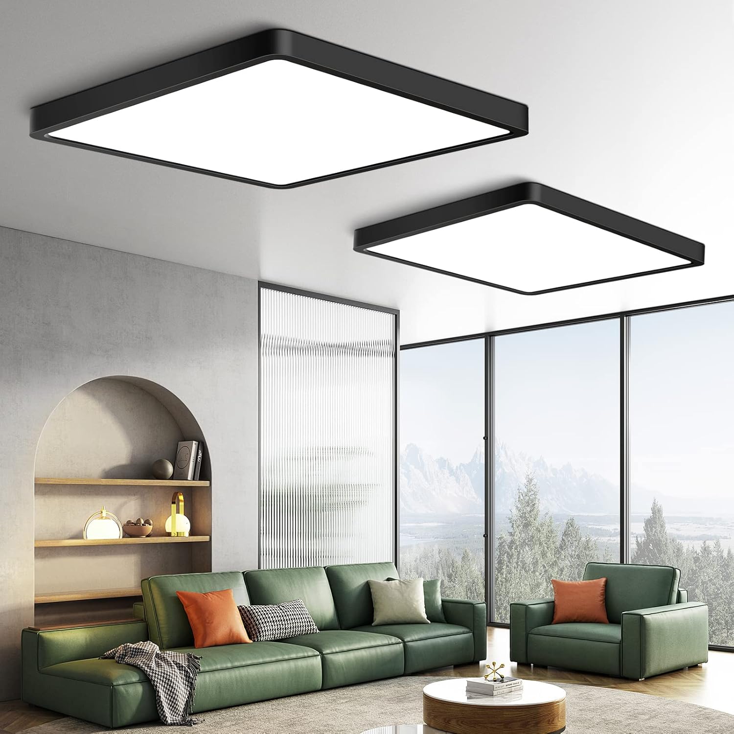 2Pack 12 Inch 24W Square LED Ceiling Light, 5000K Daylight White 3200LM Ultra Bright Ceiling