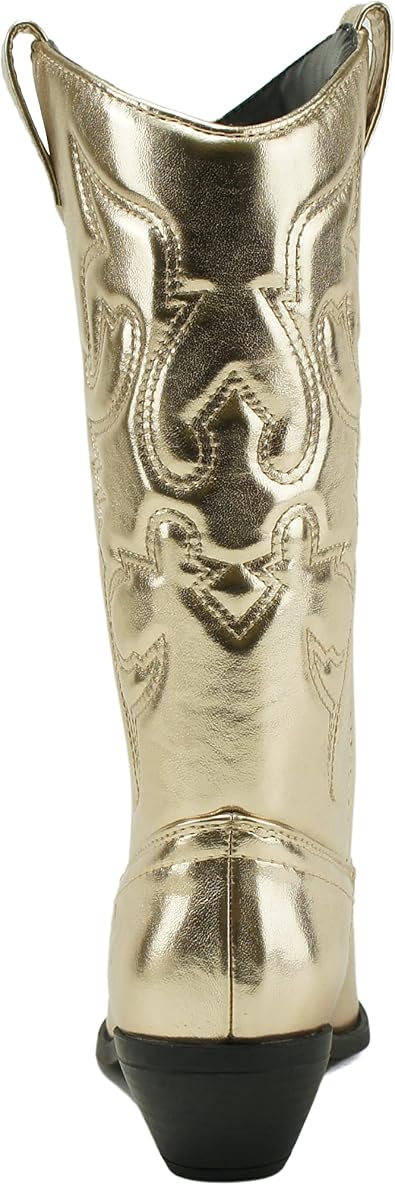 Soda Women Cowgirl Cowboy Western Stitched Boots Pointy Toe Knee High Reno-S (8.5, GOLD METALLIC PU, numeric_8_point_5)