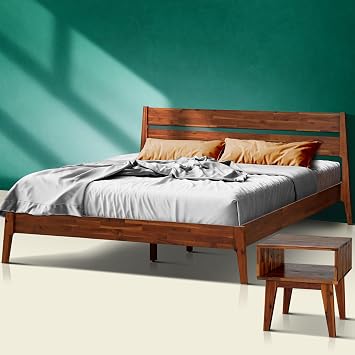 Acacia Callisto King Solid Wood Platform Bed Frame with Headboard Gift Matching Nightstand Included, Mid-Century Modern, Walnut Finish, No Box Spring Needed, Sturdy, Easy Assembly