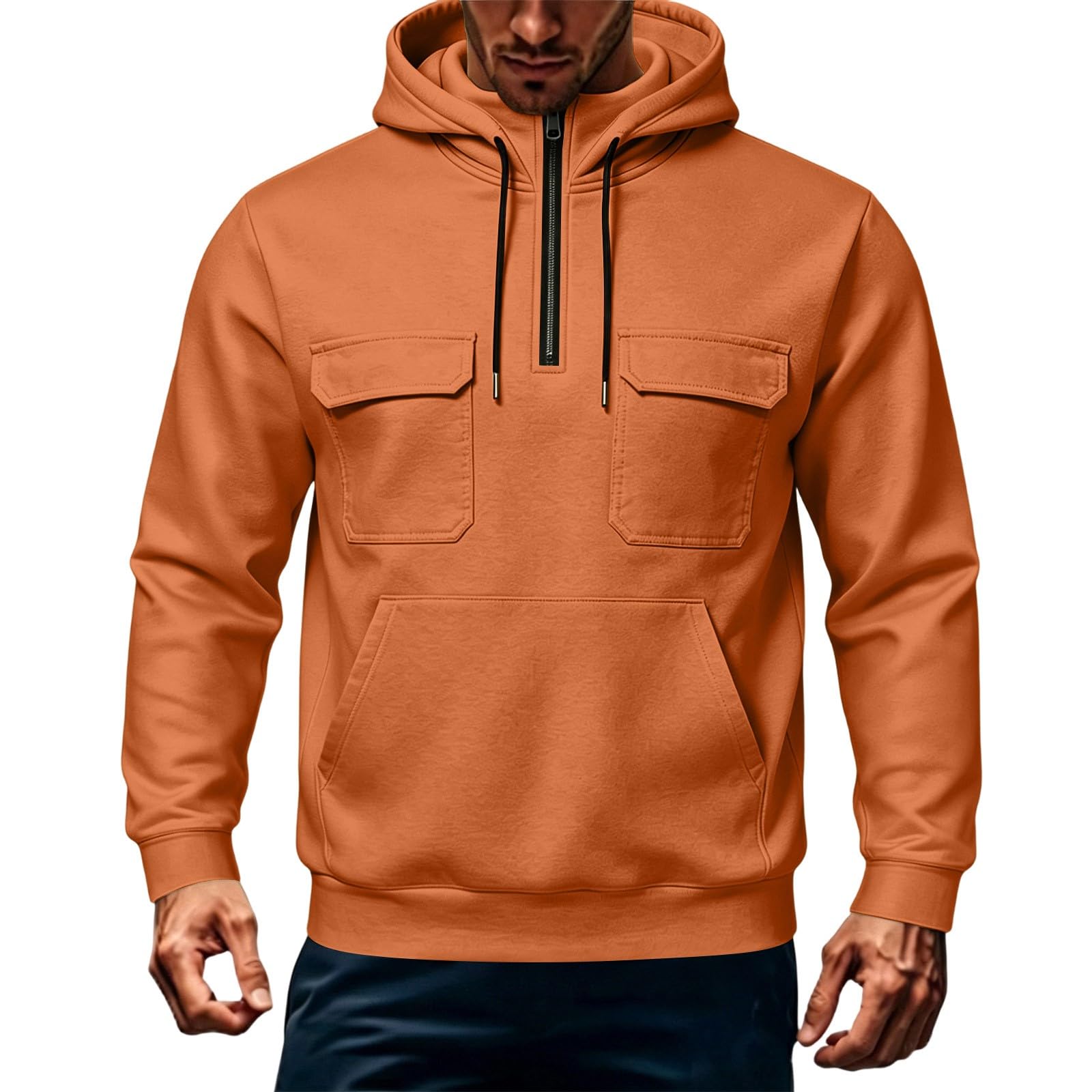 AEGJEGVD Sweat à Capuche Homme, Col Montant, Multi-Poches, Manches Longues | Col Haut, Moderne, pour Un Style Fonctionnel et Urbain, Adapté au Quotidien