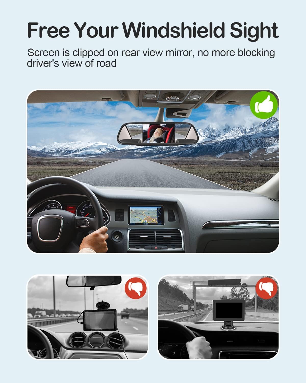 1080P Baby Car Camera, 2 in 1 Baby Car Monitor & Mirror, Easy Clip On Backup Rear View Mirror, Back Seat Camera for Rear Facing Newborns & Kids, 5 inch, Night Vision