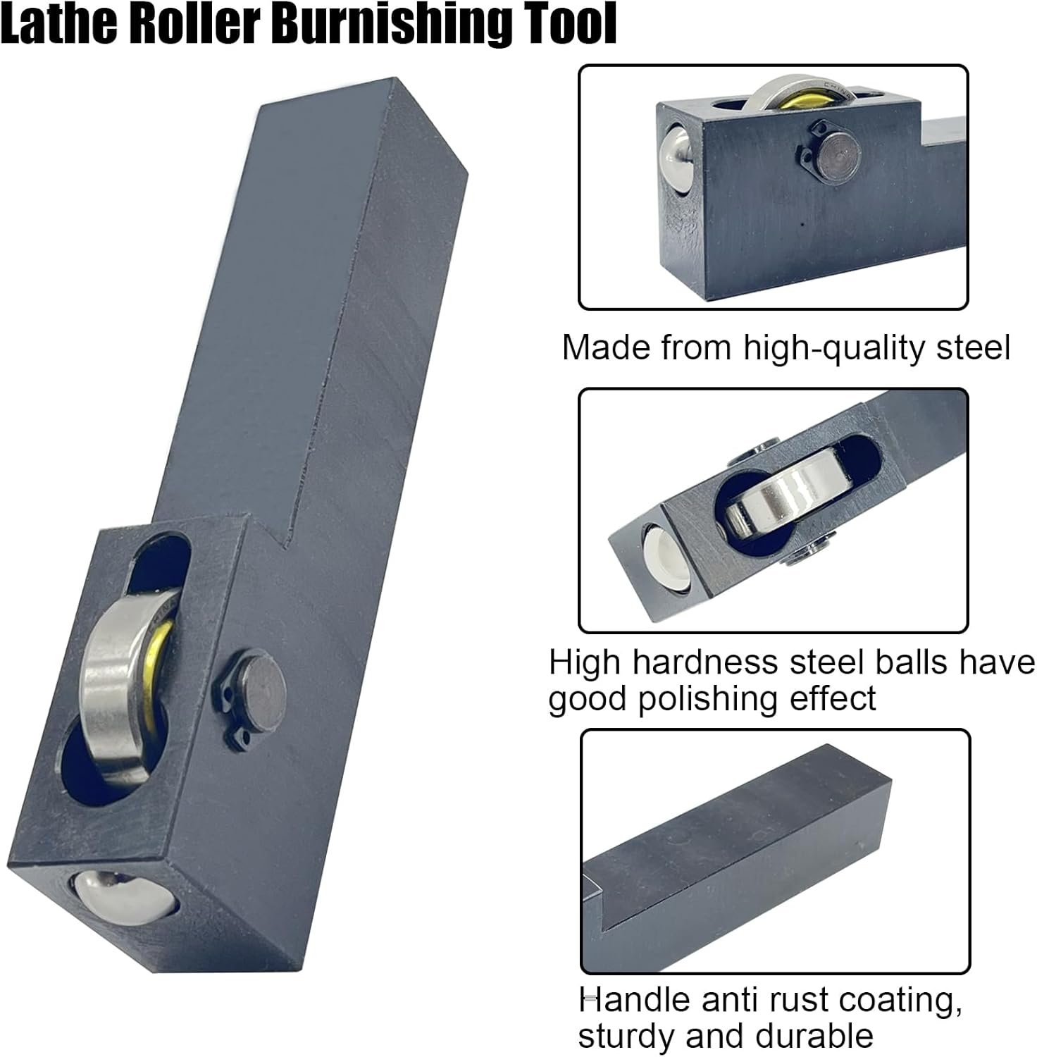 Mini Lathe Roller Burnishing Tool,surface conditioning tool lathe burnishing tool,lathe accessories with Bearing Steel Balls,Metal Surface Finishing with polishing cloth fit HRC18-68 (25*25*135mm)