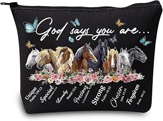 LEVLO Horse Cosmetic Make Up Bag Gift For Horse Lover God Says You Are Unique Special Lovely Chosen Makeup Zipper Pouch Bag For Women Girls, God Says Horse Black, Cosmetic Bag