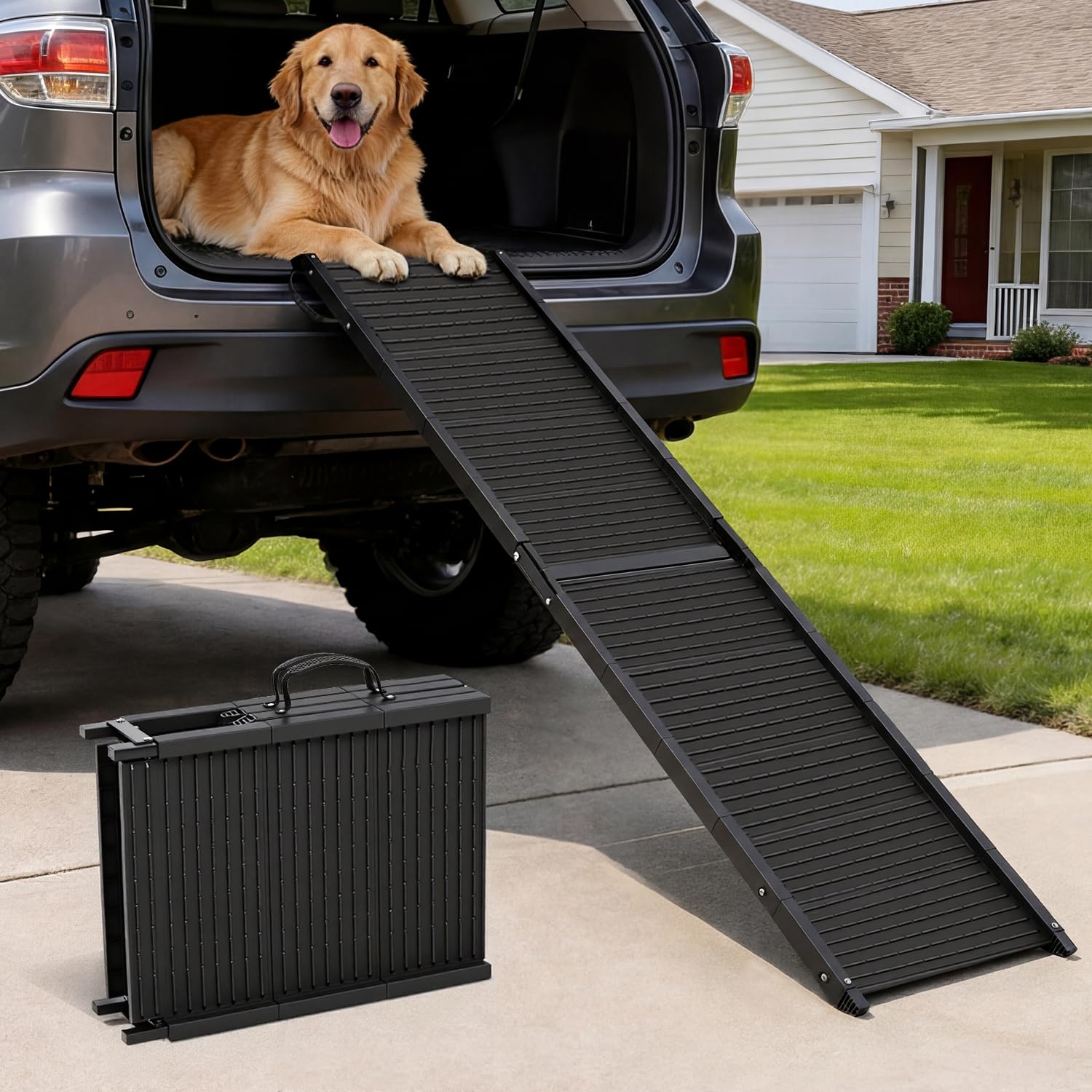 Dog Ramps For Cars 170cm x 41cm, Extra Long Folding Dog Ramp with Non-Slip Surface, Heavy Duty 220lb Capacity, Portable Pet Ramp for SUV, Truck, Bed & Sofa, for Medium & Large Dogs