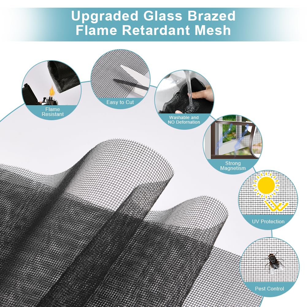 Flintronic Zanzariera Magnetica Finestra, 1.3m*1.5m-Nero | Regolabile Fai-Da-Te per Magnetica Finestre, per Tenere Fuori Insetti, Mosche e Zanzare, Installare Senza Forare