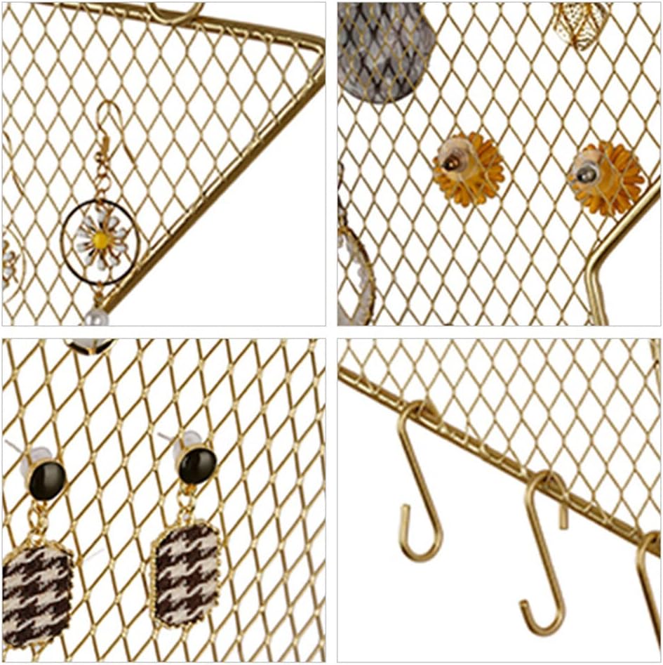 Hanging Earring Organizer Wall Mounted Jewelry Organizer for Women Girls - Moon Star Shaped Earring Organizer Frame Metal Grid Jewelry Display Rack with Hooks for Hold Rings Bracelets Necklaces