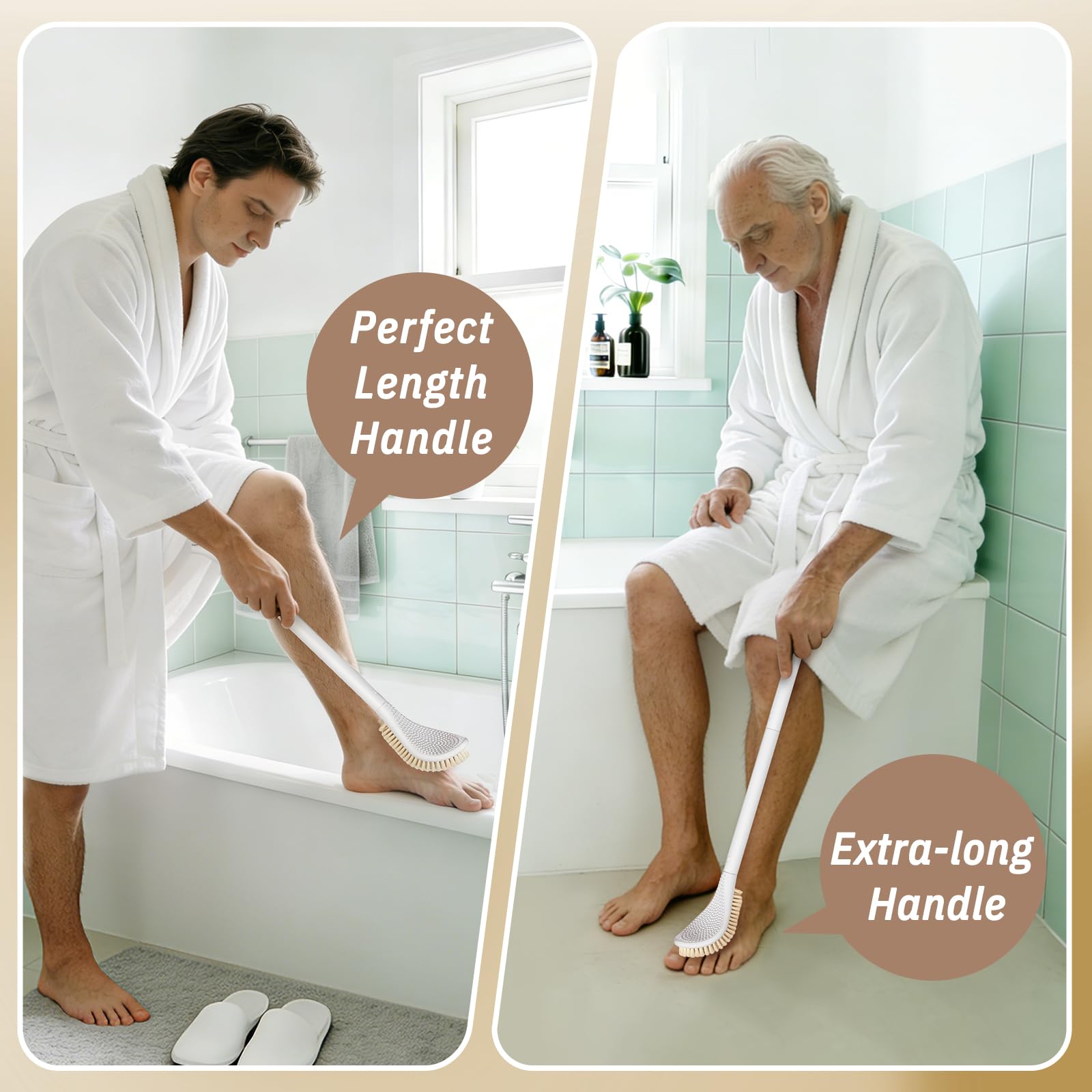 Cepillo de pies para ducha, limpiador de pies 3 en 1 para ducha, cepillo de limpieza de pies de mango largo ajustable de 10.2 a 27.5 pulgadas para personas mayores, embarazadas, discapacitadas,
