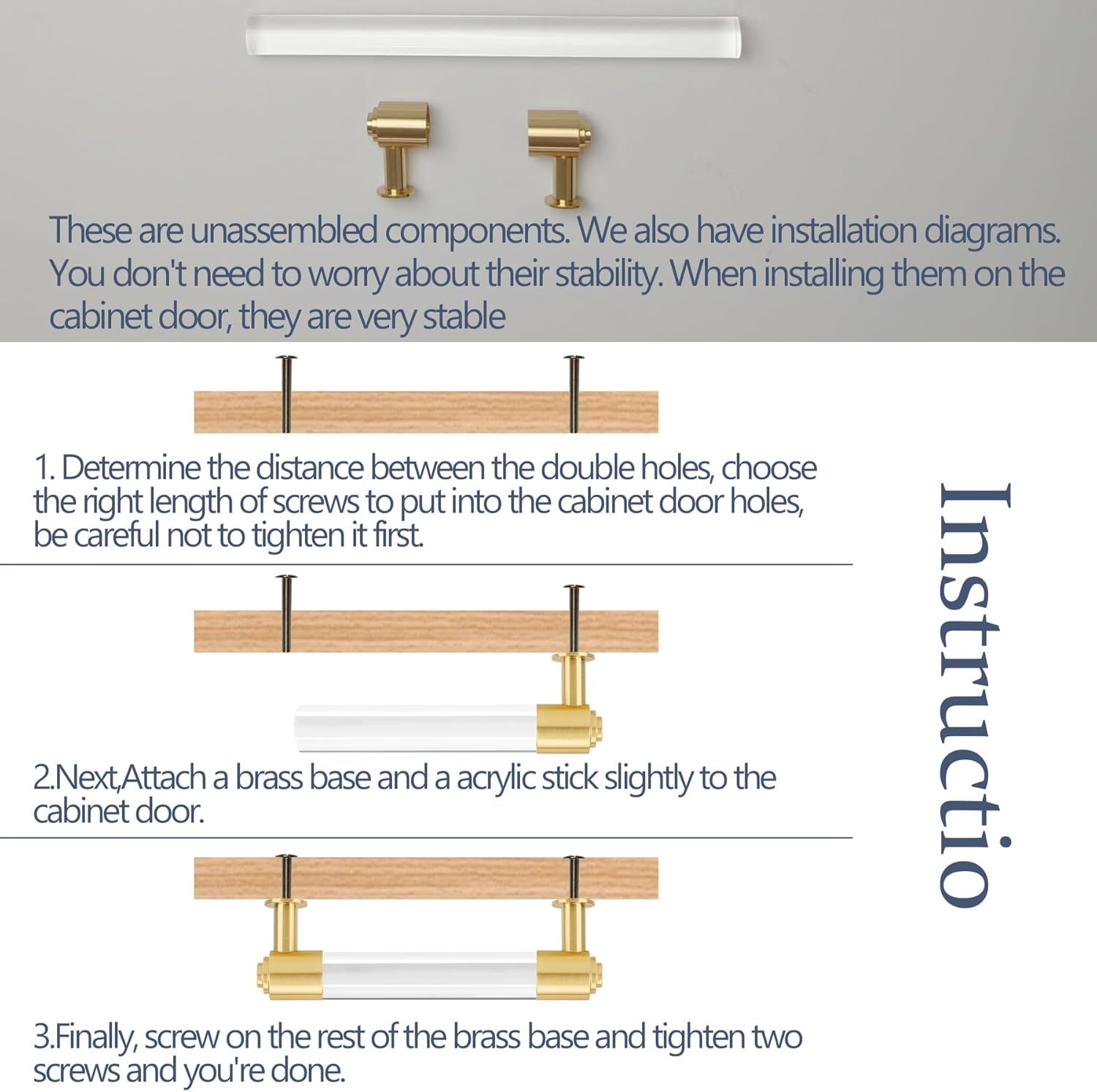 Modern Brass and Acrylic Kitchen Cabinet Pulls 5 Inch Hole Center 4Pack Elegant Gold Drawer Handle Charming Dresser Knob for Closet Cupboard Wardrobe Laundry Room Bathroom - Image 2