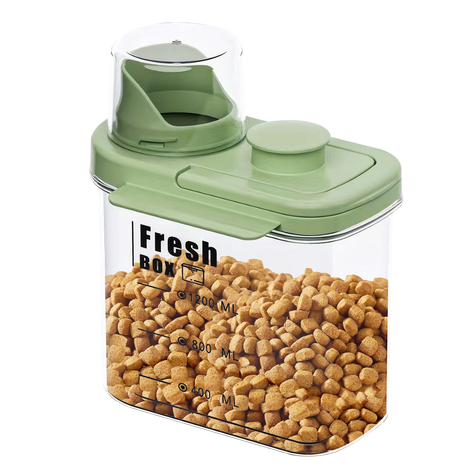 MINGPINHUIUS Dog Cat Food Storage Container - Transparent Sealed Insect-proof Moisture-proof Pet Food Storage Container, Portable Small Dog Food Container for Dry Food & Dry Feed (Green, S/1.5L)