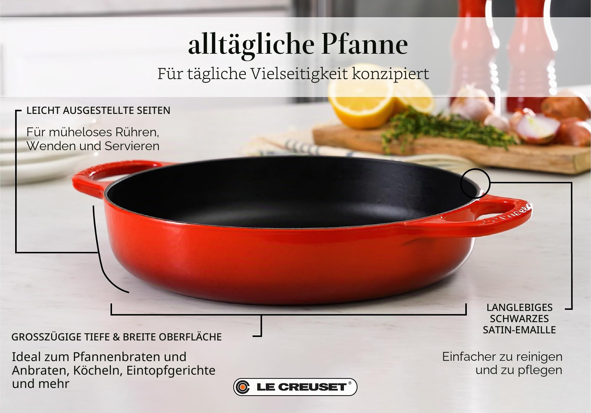Le Creuset Signature Everyday Pfanne aus Gusseisen, 27,9 cm, Kirschrot