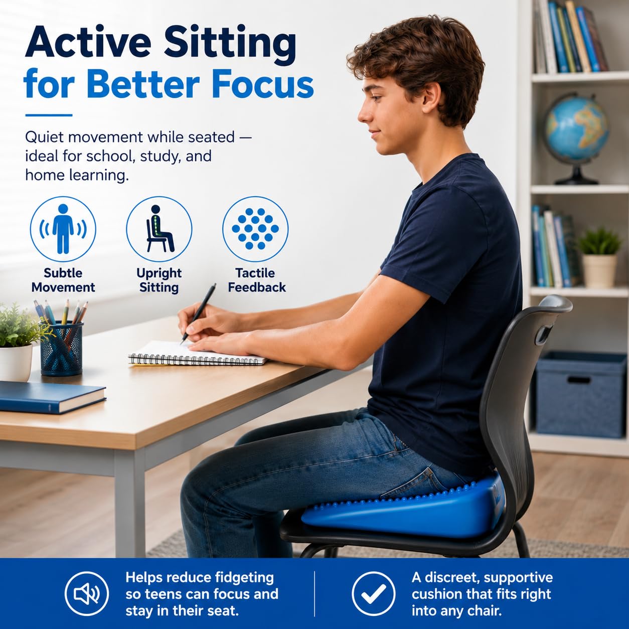PHYSIOWORX Teen Wackelsitz, aufblasbares Keil-Wackelkissen, PVC-Material – fördert aktives Lernen – verbessert Fokus und Körperhaltung – sensorische Sitzlösung für ADHS und Autismus – ab 10 Jahren