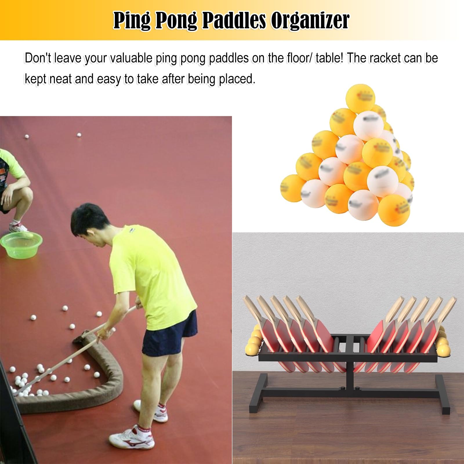 Racchette da Ping Pong da Banco/Rastrelliera per Palline, Porta Racchette da Ping Pong Salvaspazio Espositore Professionale in Metallo Nero, Struttura Sportiva in Metallo per Palestra di Casa Sala G