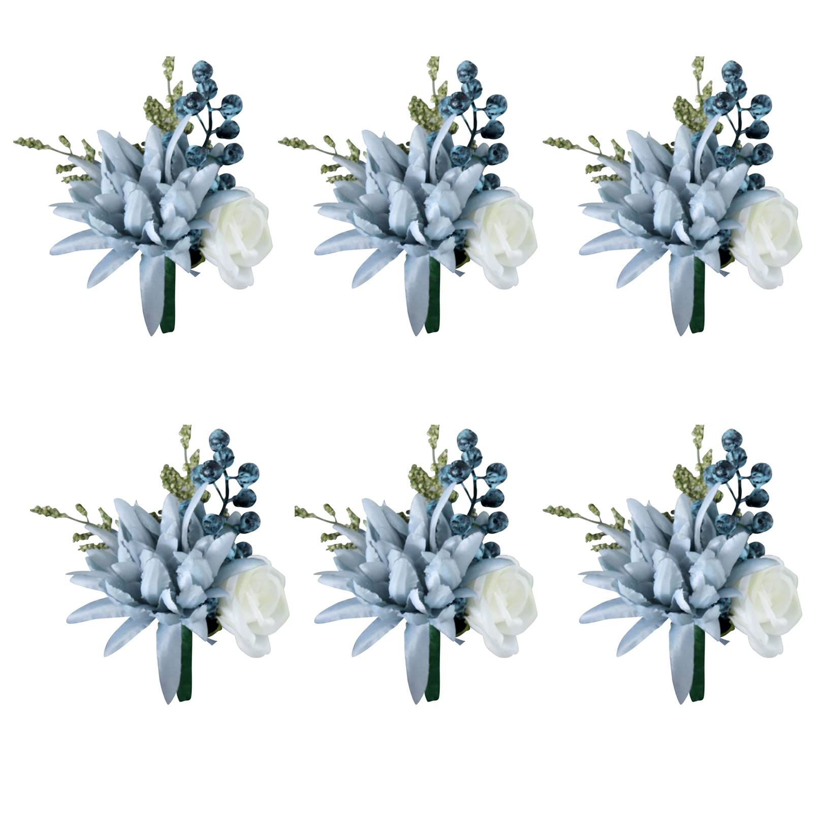 RAHYMA 6 Pack Artificial Wedding Wrist Flowers Silk Wristband Hand Flowers for Bridesmaid Dusty Blue Bride Wristband Flower for Wedding Prom Party Decor/543 (Color : Corsage)