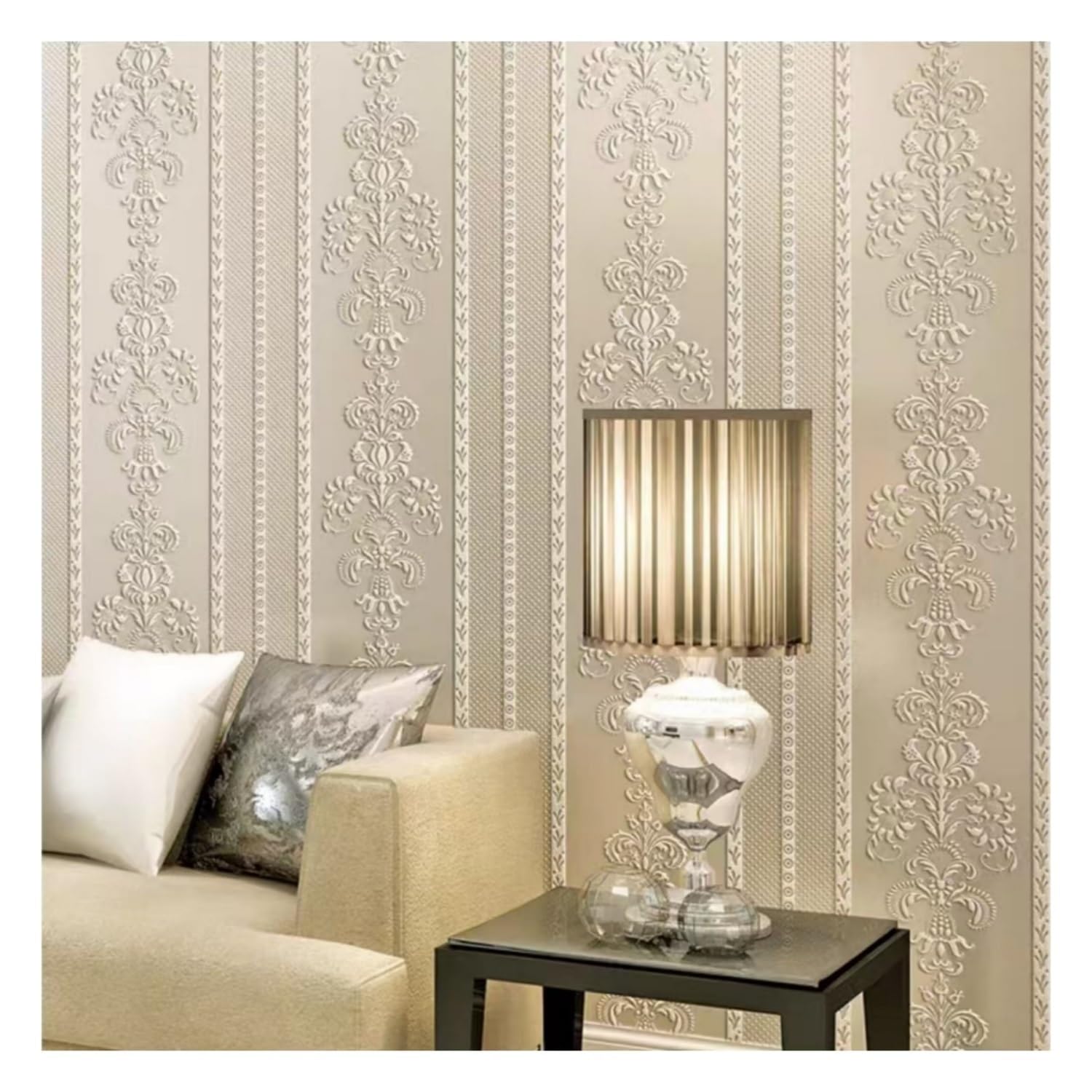 Lxlambentive Peel and Stick Wallpaper European 3D Embossed Non-Woven Plant Fibre Bedroom Self Adhesive Wallpaper 53cmx5/10m Easy DIY Wall Decor Home(A,0.53 * 5m)