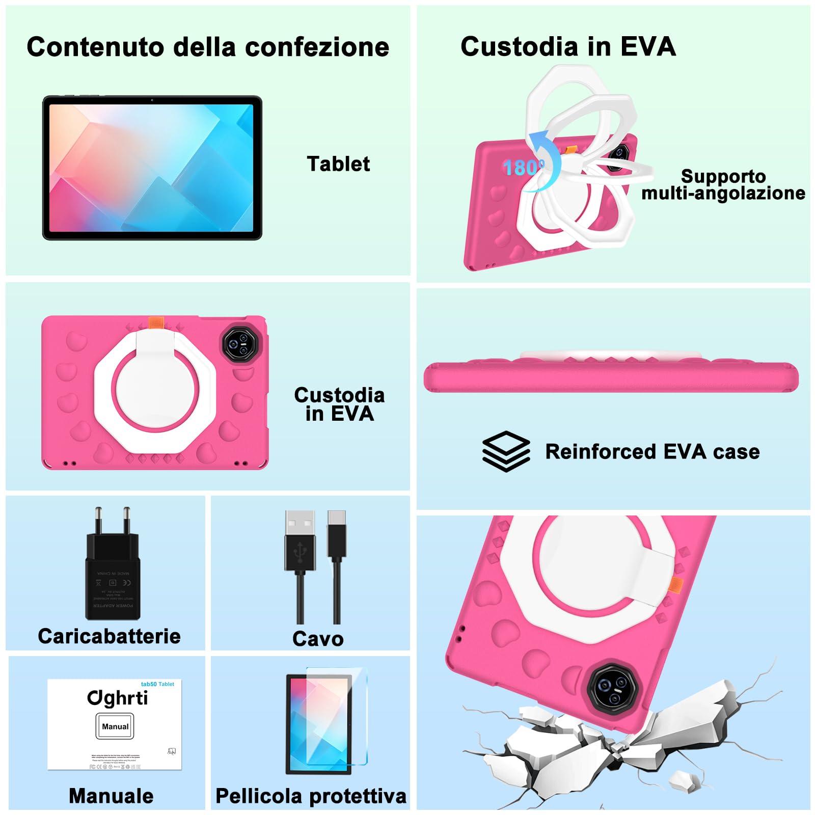 Tablet Android 15, 11 Pollici Tablet per Bambini, 24 GB+256 GB/2 TB, Octa-Core, Gemini AI/Widevine L1, 8000 mAh, 13 MP+5 MP, Tablet PC Grandi, Dimensioni con Custodia Protettiva in Silicone EVA-Oro