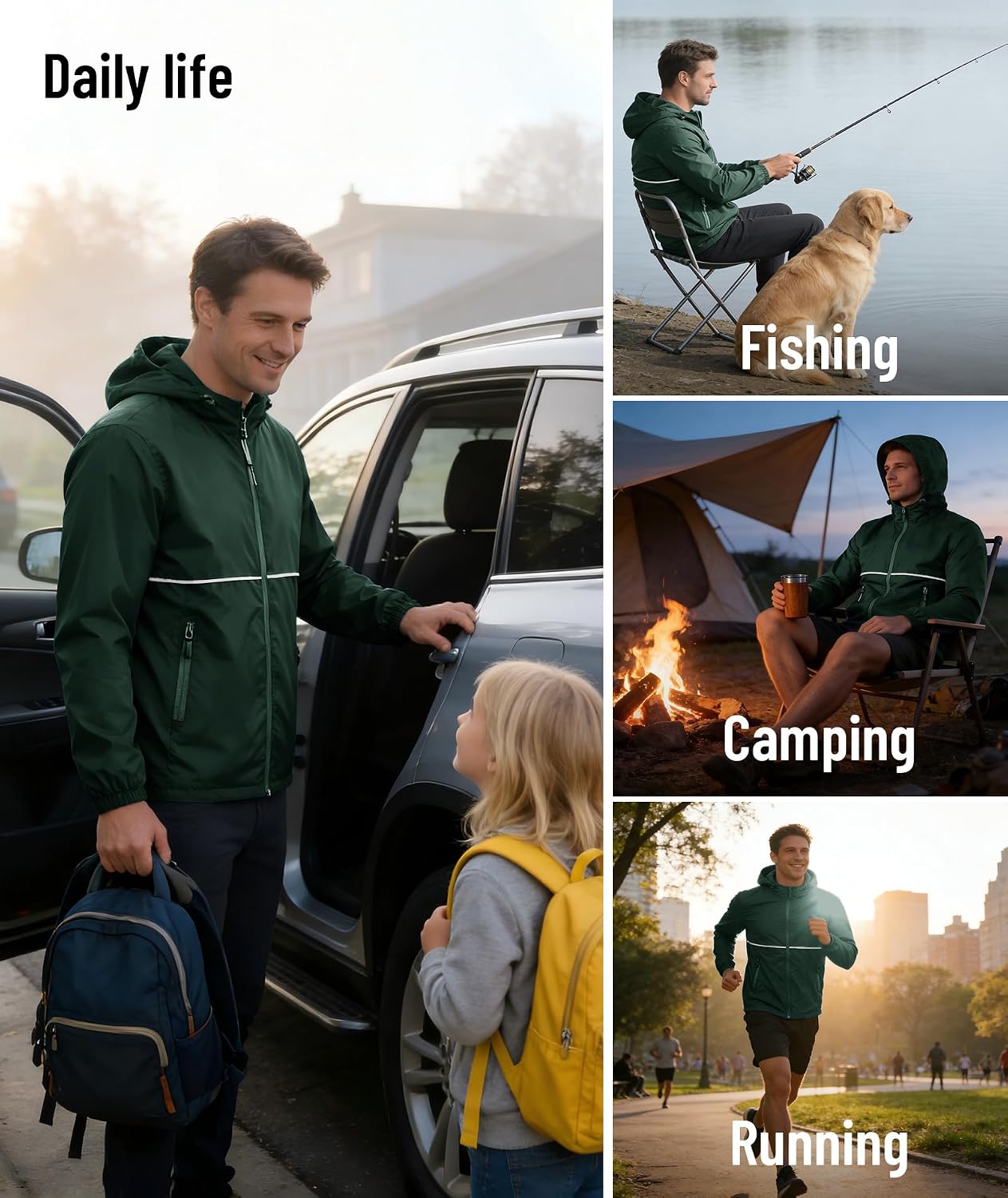 ZITY Men's Rain Jacket Waterproof with Hood Lightweight Windproof Raincoat for Golf Hiking Camping Cycling