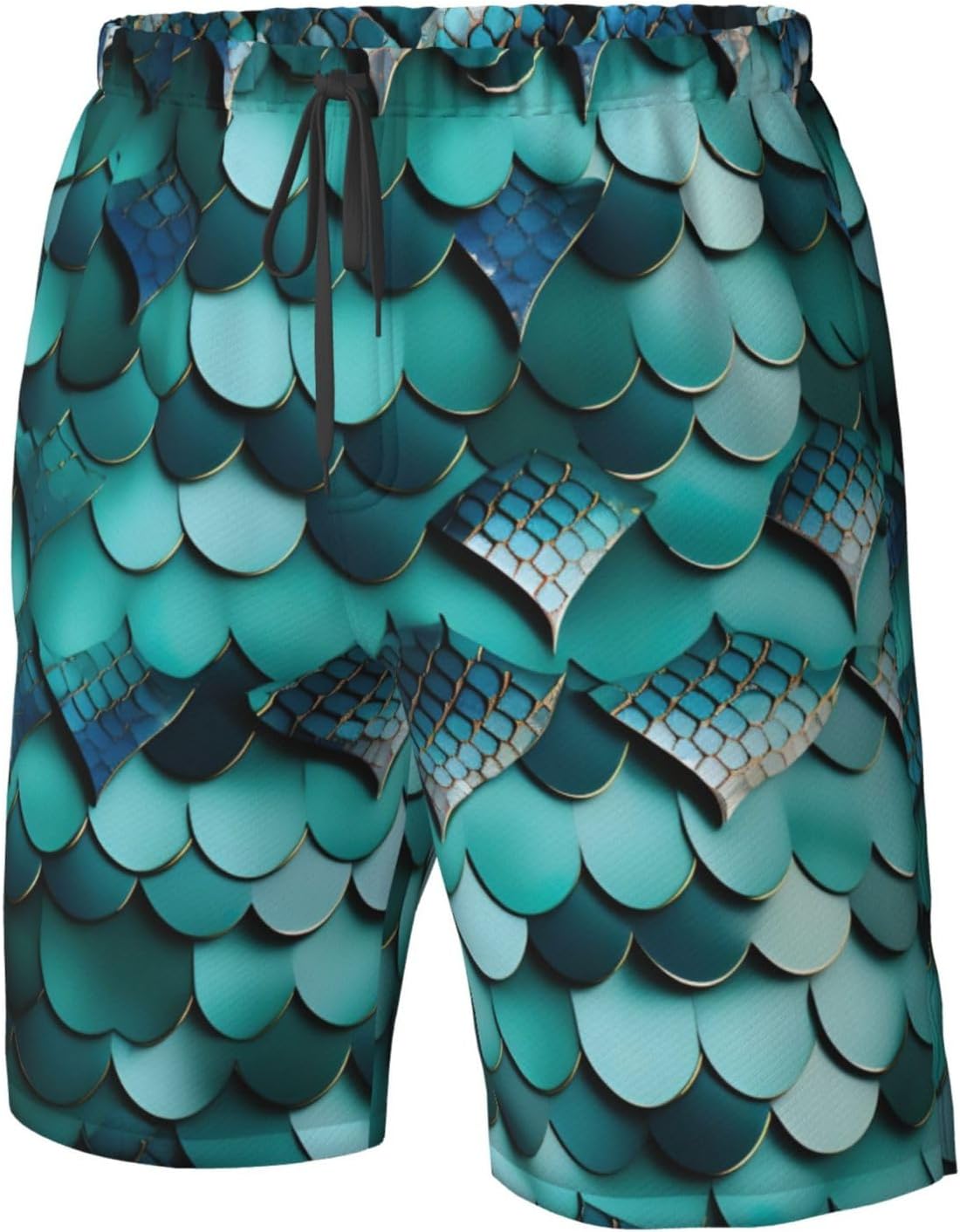 Mermaid Fish Scale Print Print Men's Quick-Drying Shorts Casual Beach Pants Stretch Waist Shorts and Pockets
