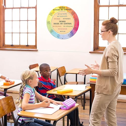 Miniatura 7 de Zonon Rueda de sentimientos de 12 pulgadas, rueda de emociones de aluminio con texto en inglés "Things I Can Control", letrero de terapia de