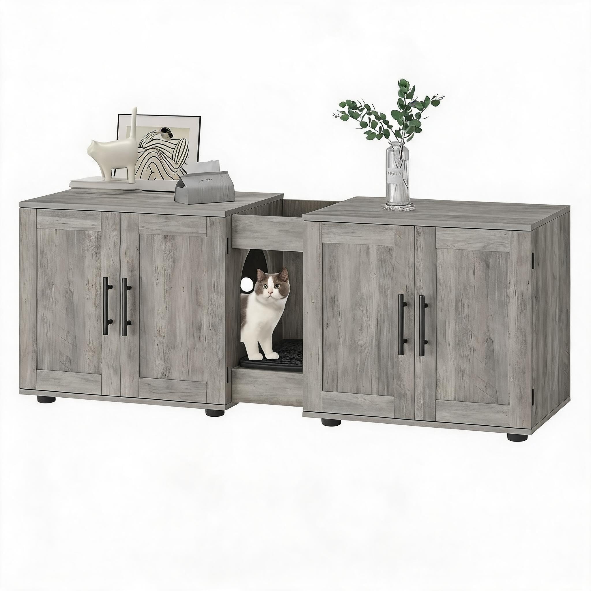 GarveeMore, Cat Litter Box Enclosure Farmhouse, Cat Litter Cupboard