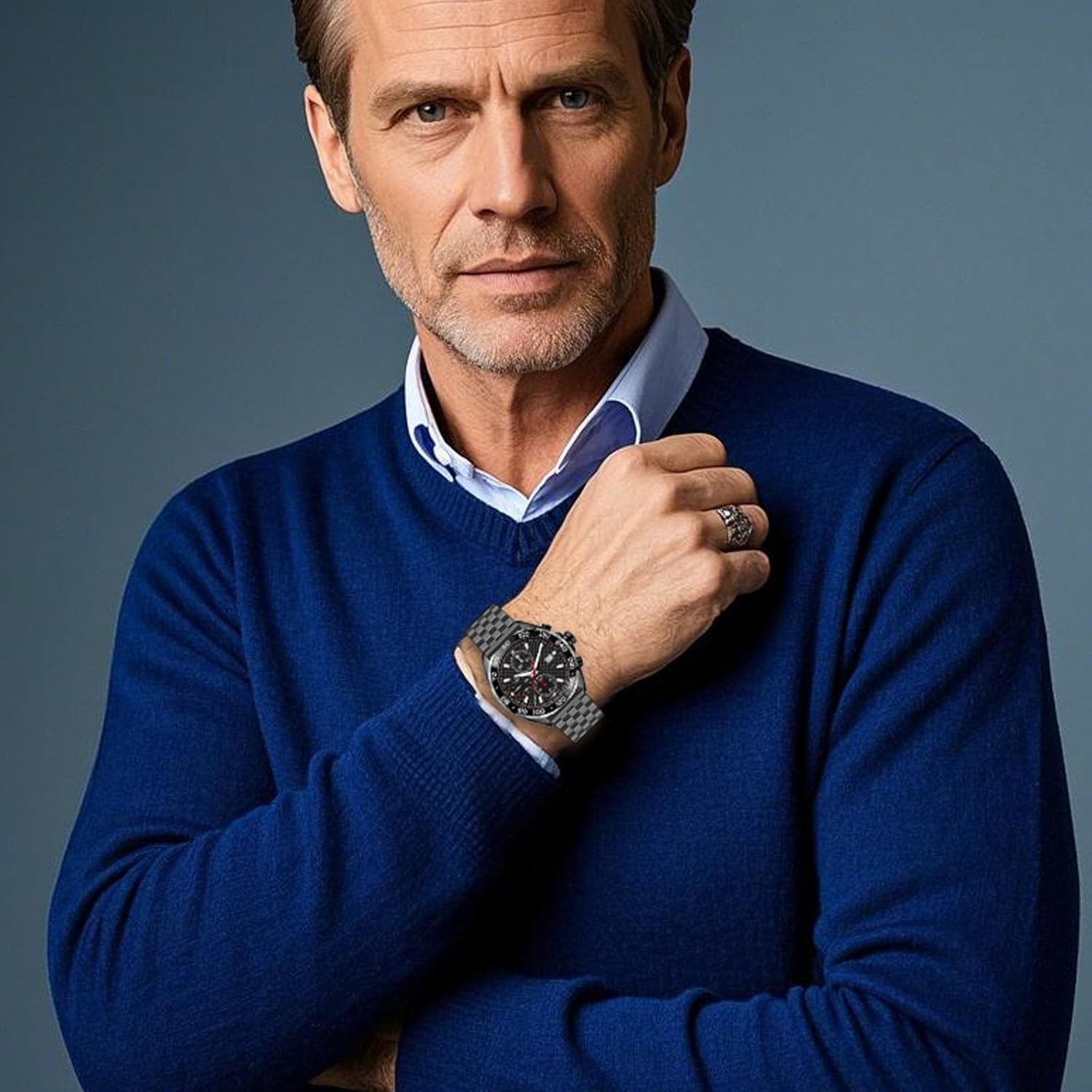 Juntan 18mm 20mm 22mm 24mm 26mm Stainless Steel Watch Band Replacement Metal Brushed Watch Strap Bracelet Deployment Double FlipLock Buckle Silver Black - Image 3