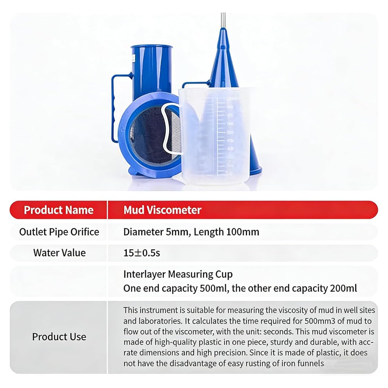Przenośny zestaw wiskozymetru błotnego, 3-częściowy tester gnojowicy, sprzęt do testowania błota z aluminiową skrzynką, precyzyjny reometr do analizy laboratoryjnej, dokładny pomiar zawartości piasku