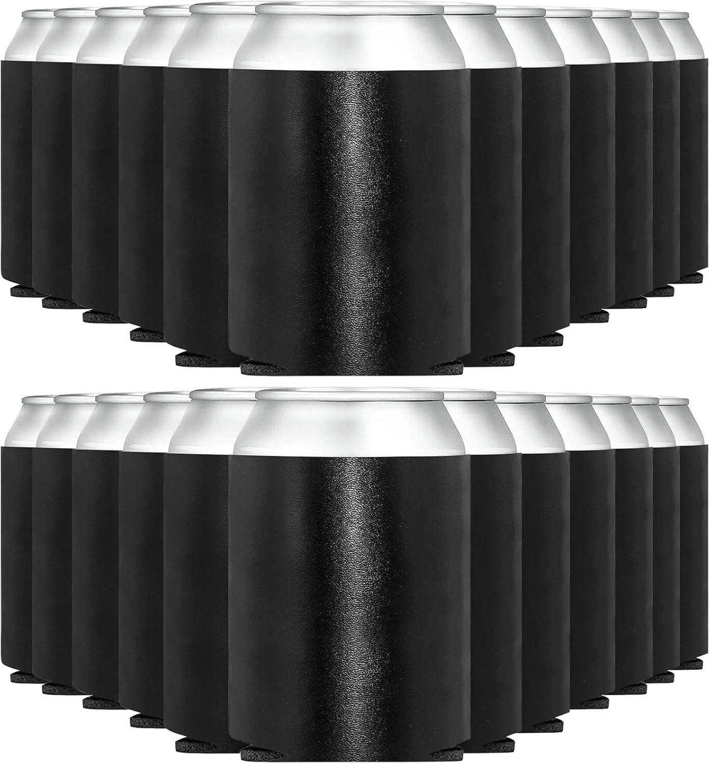 50-Pack Black Blank Beer Can Cooler Sleeves, PU Leather Insulated Can Sleeves for 12oz & 16oz Soda, Beer & Water Bottles, HTV & Sublimation-Friendly for DIY, Weddings & Gifts