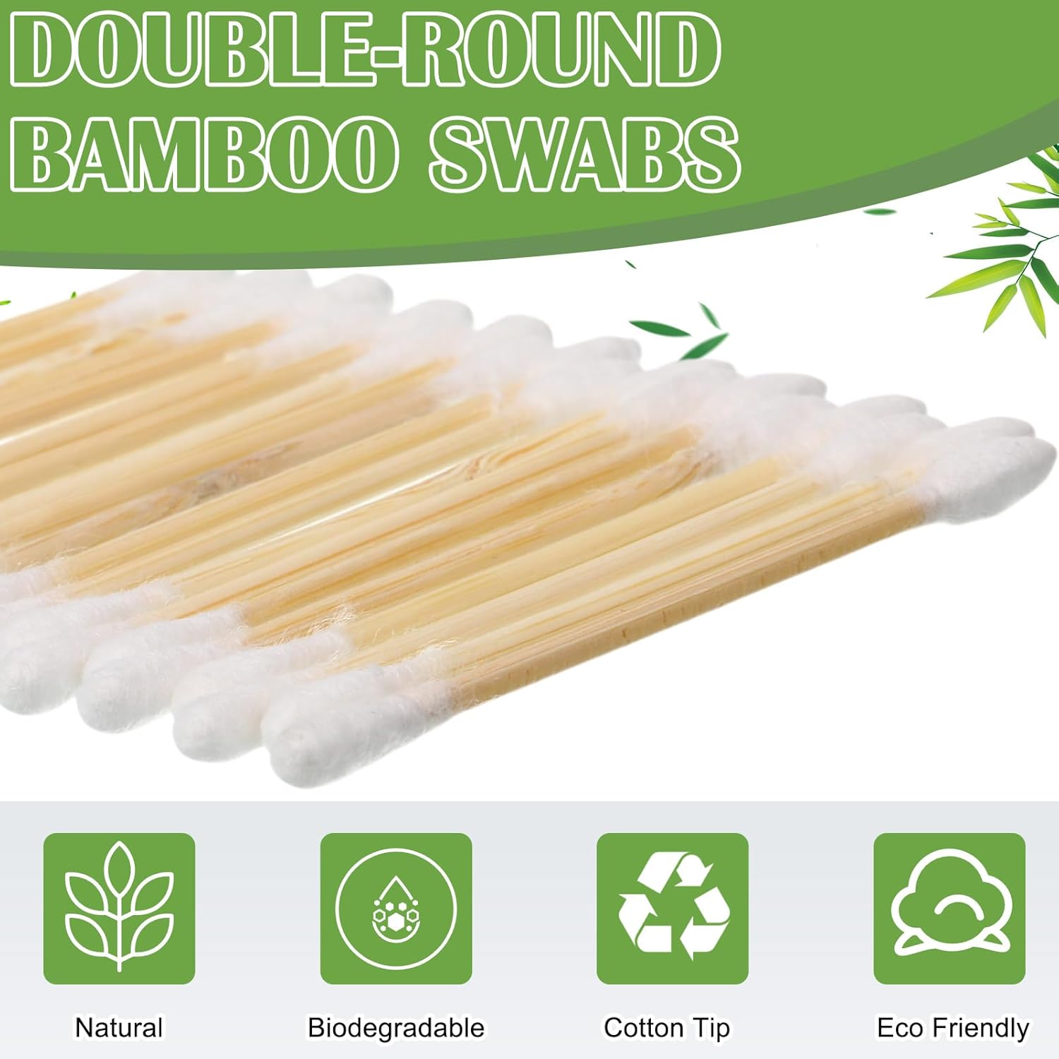 5000 Count Bamboo Cotton Swabs Double Buds Organic Cotton Swabs with Tips for Ears Sterile Tipped Applicator Makeup Swab Daily Makeup Eye Cleaning (Round and Precise,White)