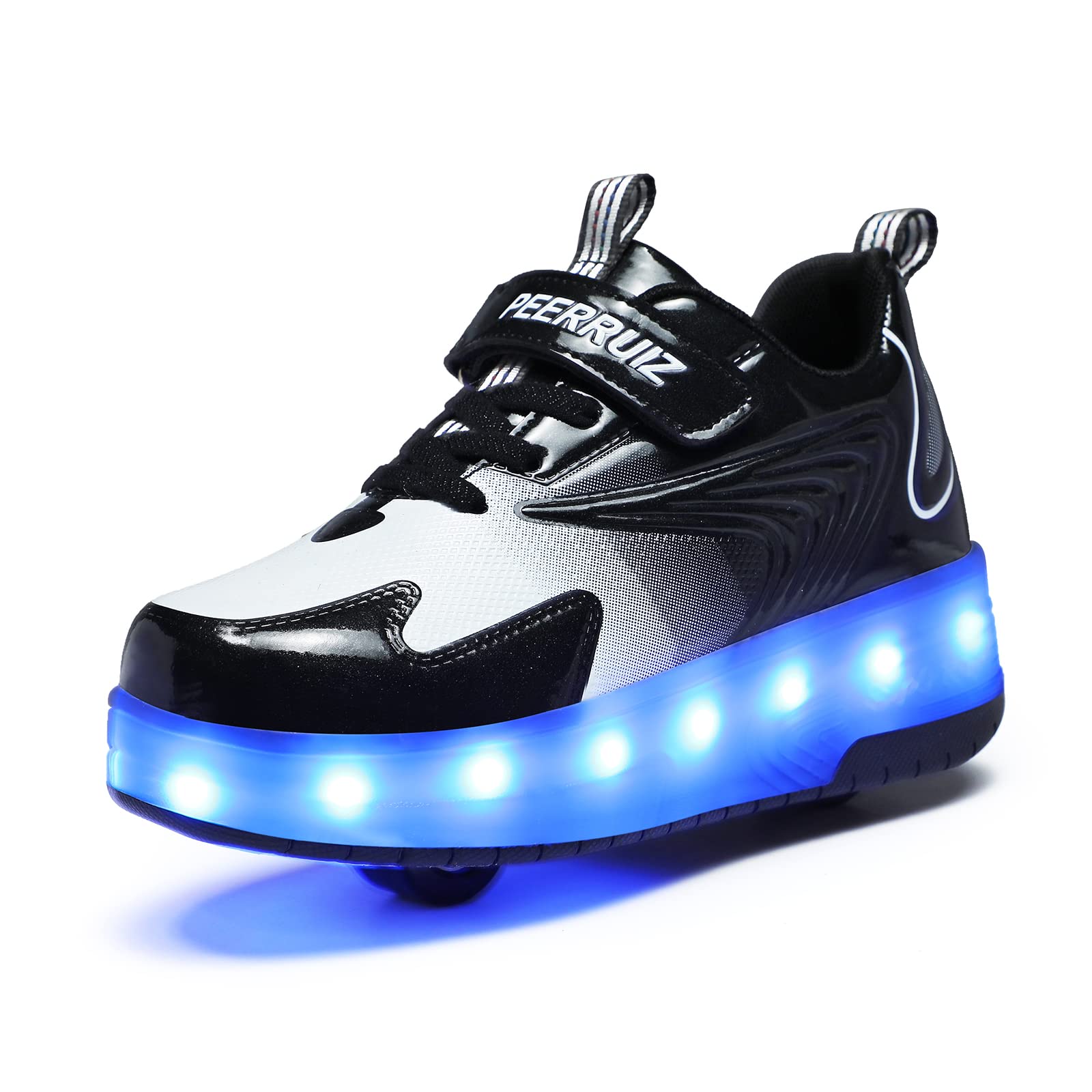 Axcer LED Skateboardschuhe Blinkend Schuhe Mit Rollen Automatisch Einziehbar Komfort Räder Sneaker Outdoor Fitnessschuhe 7 Farbwechsel Rädern Gymnastik Traillaufschuhe für Jungen Mädchen Geschenk