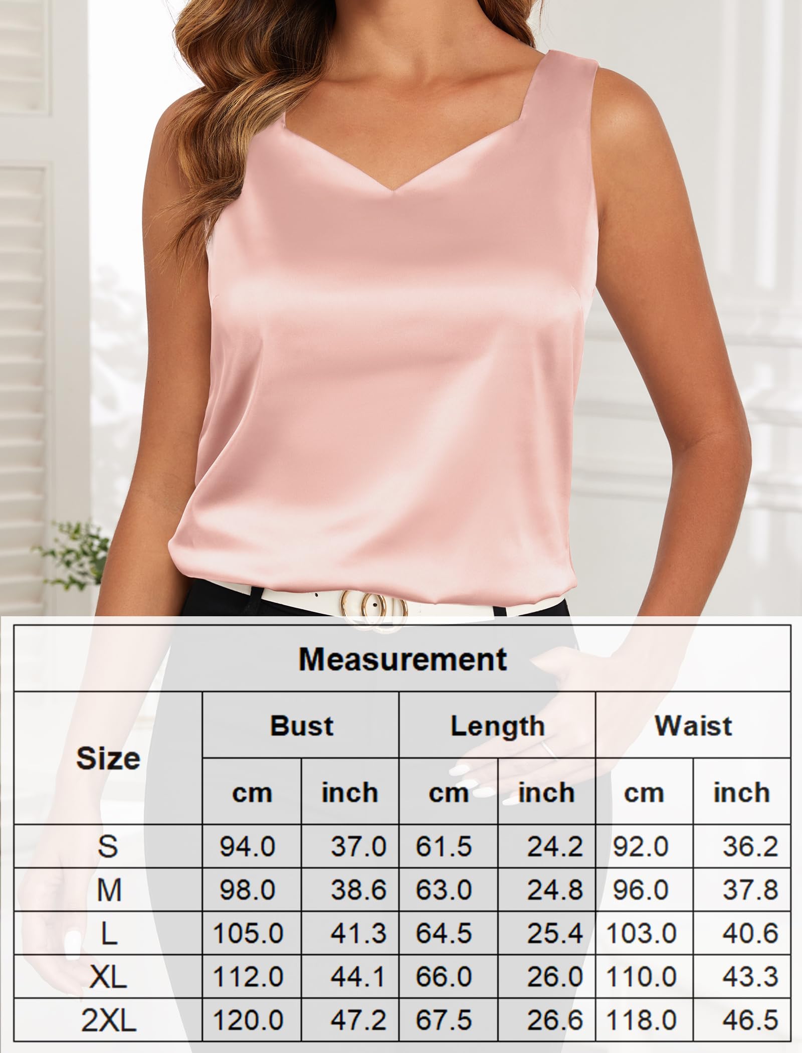 Débardeur en satin pour femme avec col en V et col en V – Chemisier habillé décontracté sans manches en soie