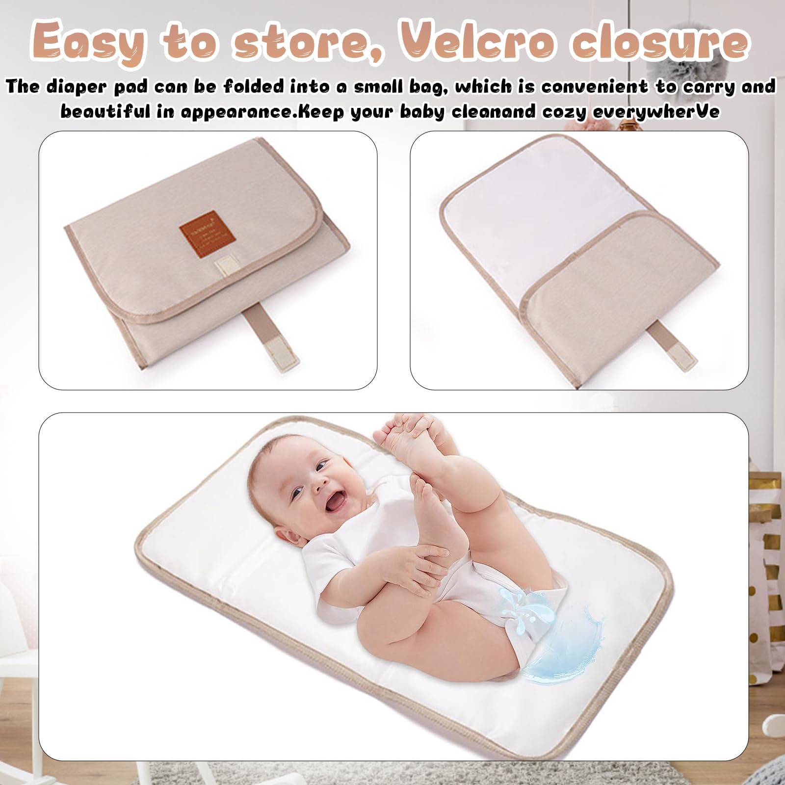 Changing Mat Portable, Waterproof Foldable Baby Changer Pads, Travel Changing Mat for Parents Ivory White, 58.5cm x 30.5cm - Image 4
