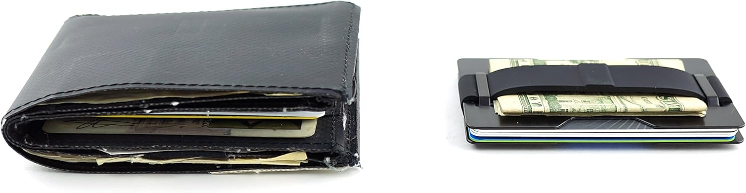 Radix One Black Steel - RFID Blocking Minimalist Front Pocket Ultra Thin Strong Wallet Money Clip