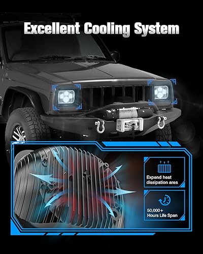Miniatura 5 de Faros delanteros LED H6054 de 7 x 6, 5 x 7, faros delanteros sellados de haz alto y bajo, DOT 110 W, 8400 lm, compatible con Jeep Cherokee XJ