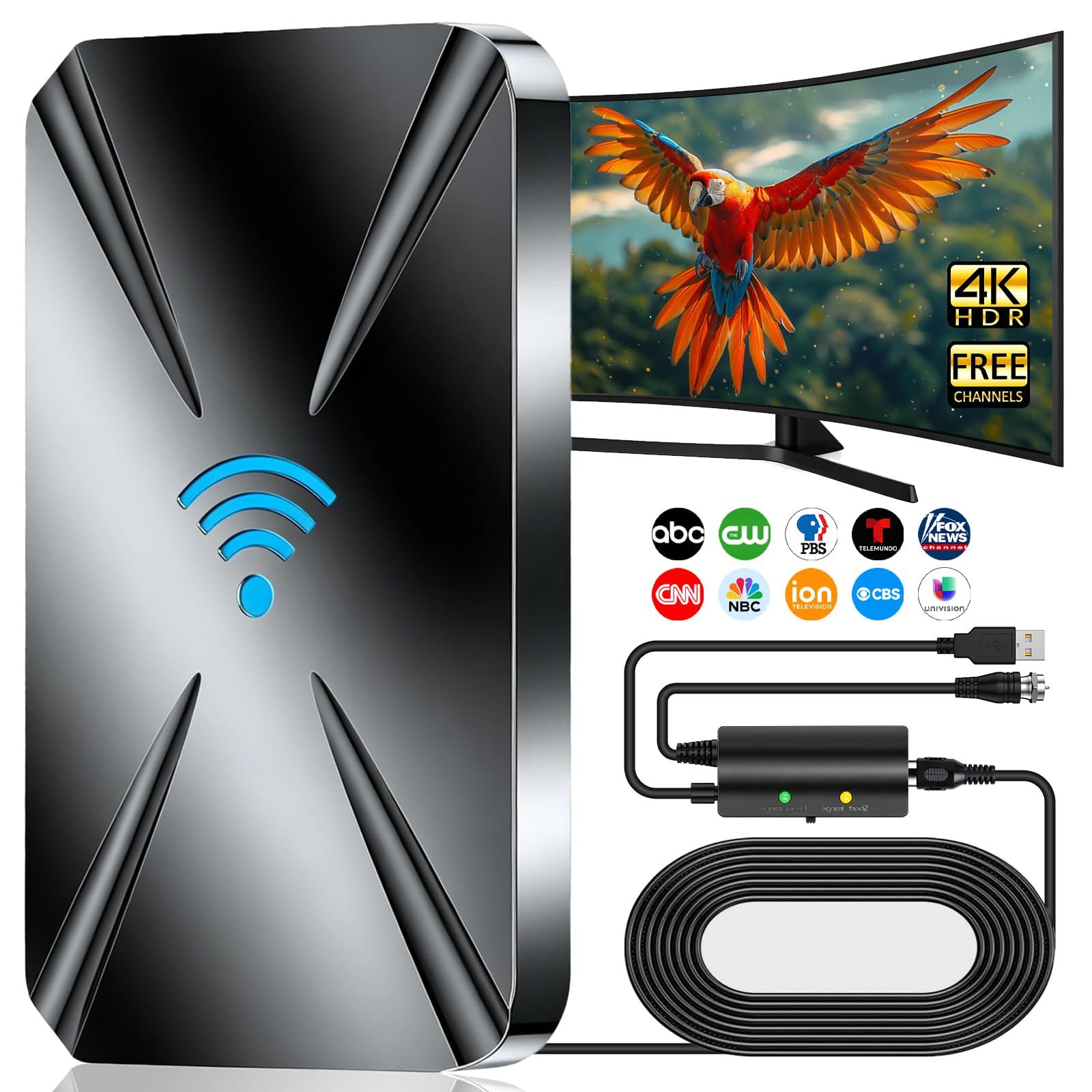 Antena de TV interior 2026, antena de TV de largo alcance para Smart TV interior, antena de TV digital para canales locales con amplificador mejorado, antena para exteriores compatible con 8K 4K 1080p
