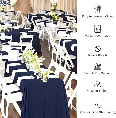 Miniatura 5 de Paquete de 8 manteles de color azul marino de alta calidad de 60 x 102 pulgadas, manteles rectangulares para mesas de 6 pies, manteles de tela de