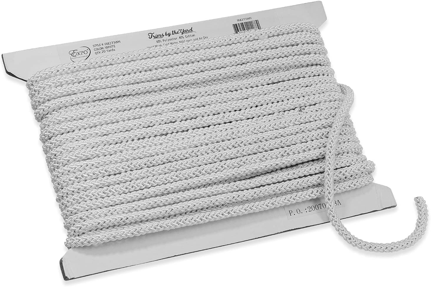 Trims by the Yard 20 Yards of Jamie 5/16" (8mm) Braided Cord Trim, White 20 Yard Cut