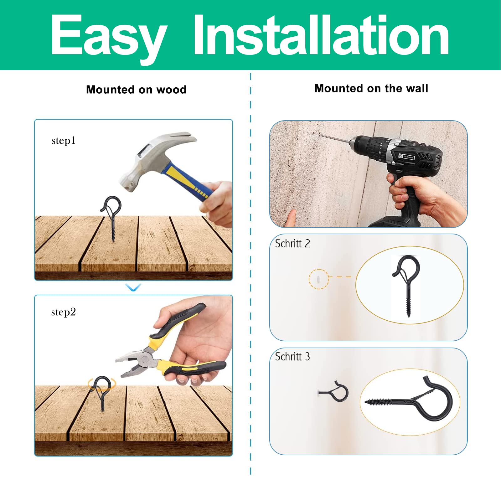 32 Schraubhaken Edelstahl - Mit Sicherungsschnalle Für Garten & Wohnung