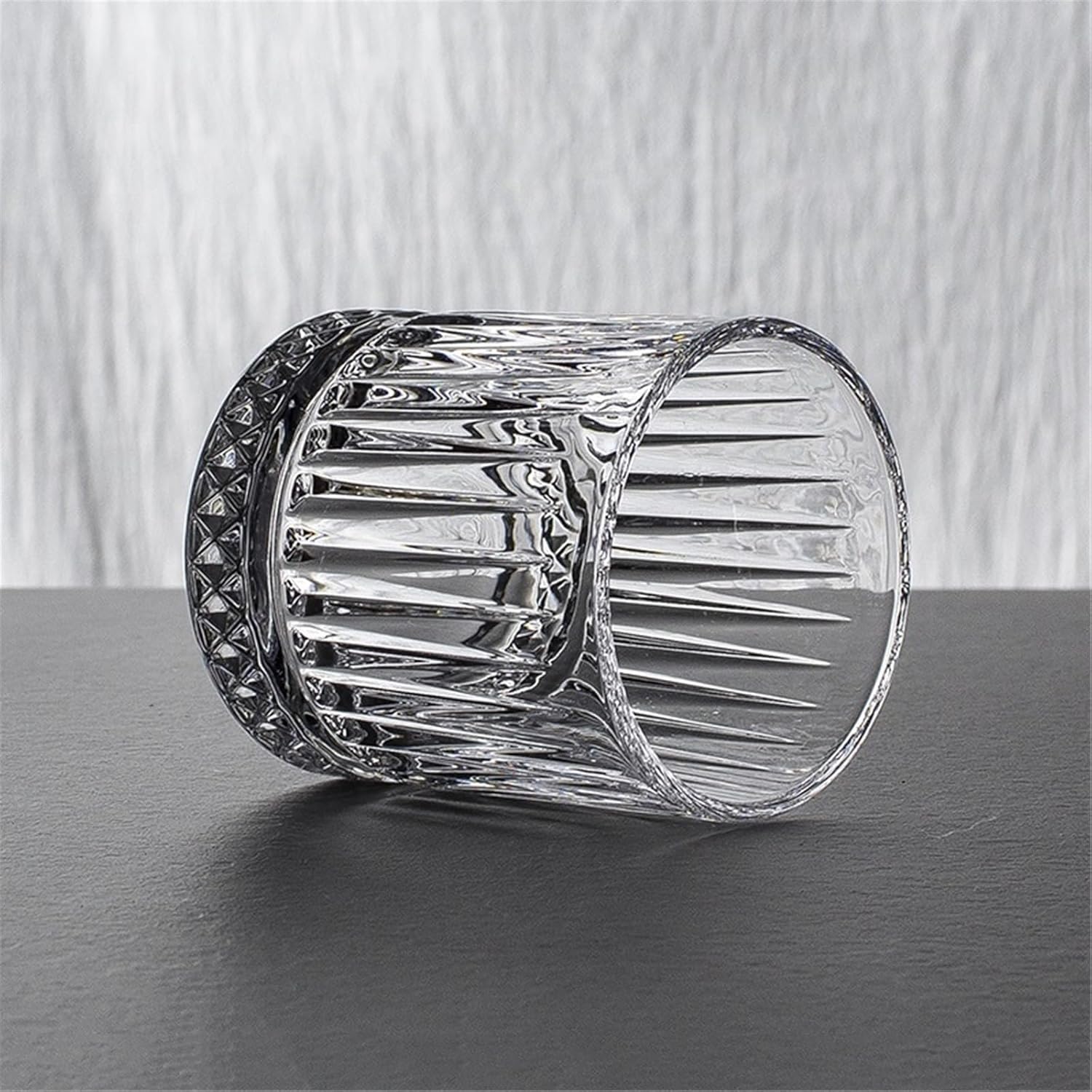 Glass Cups Diamond Stripe Whiskey Glasses, 8oz Old Fashioned Cocktail, Lead-free Bourbon Tumblers for Juice
